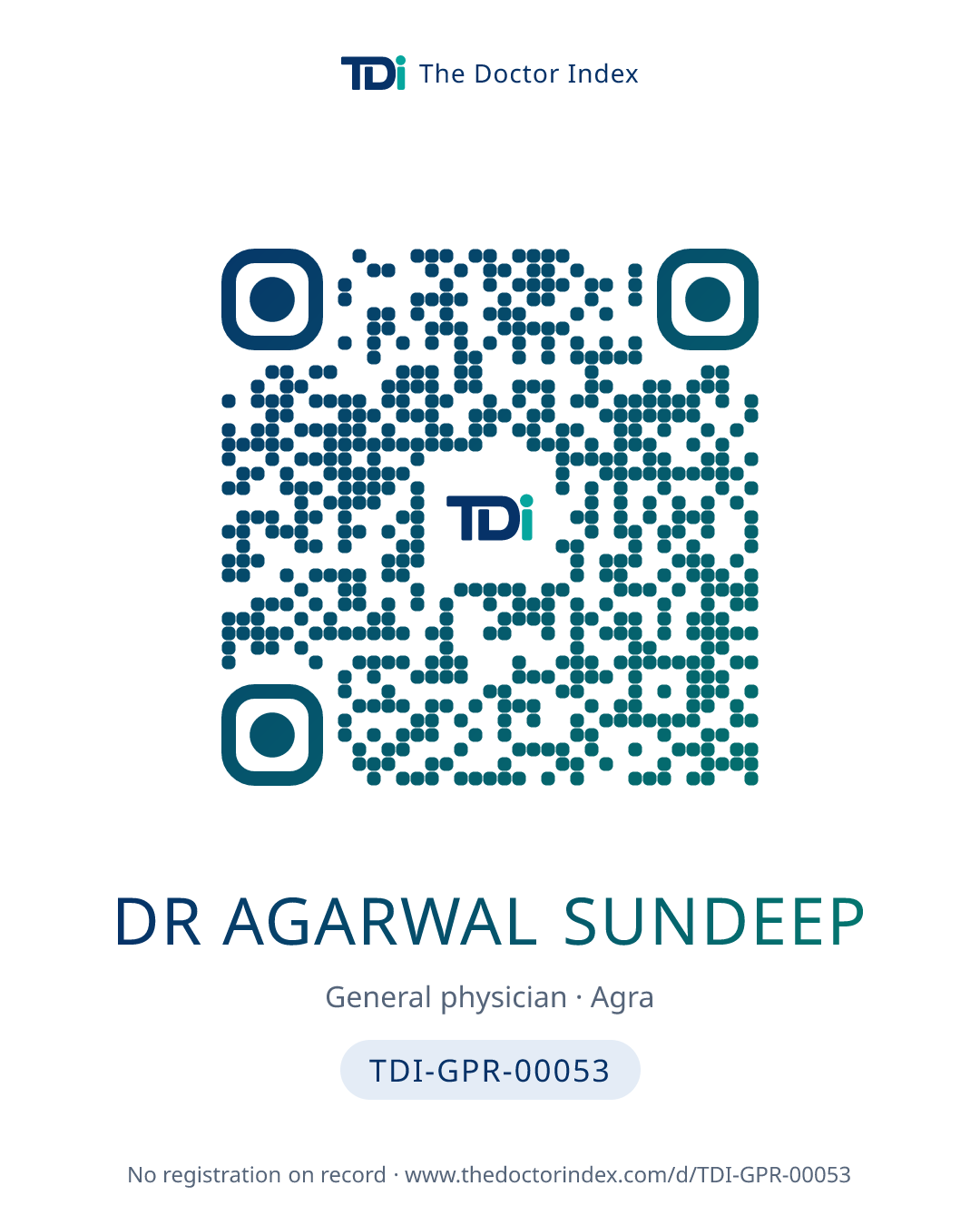 QR card for Dr Agarwal Sundeep, TDI-GPR-00053
