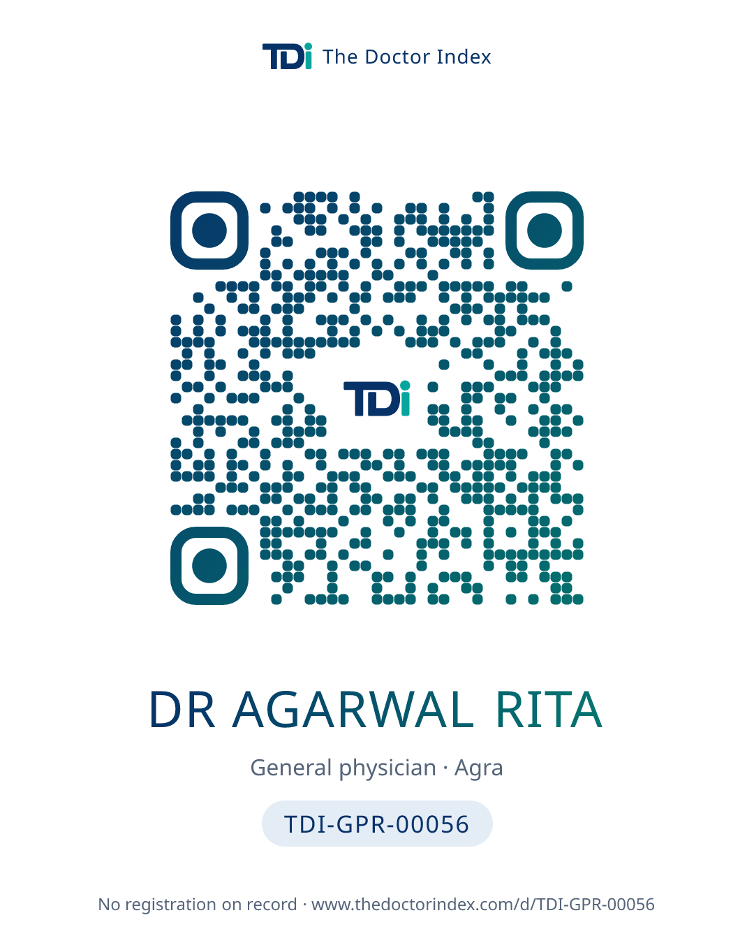 QR card for Dr Agarwal Rita, TDI-GPR-00056