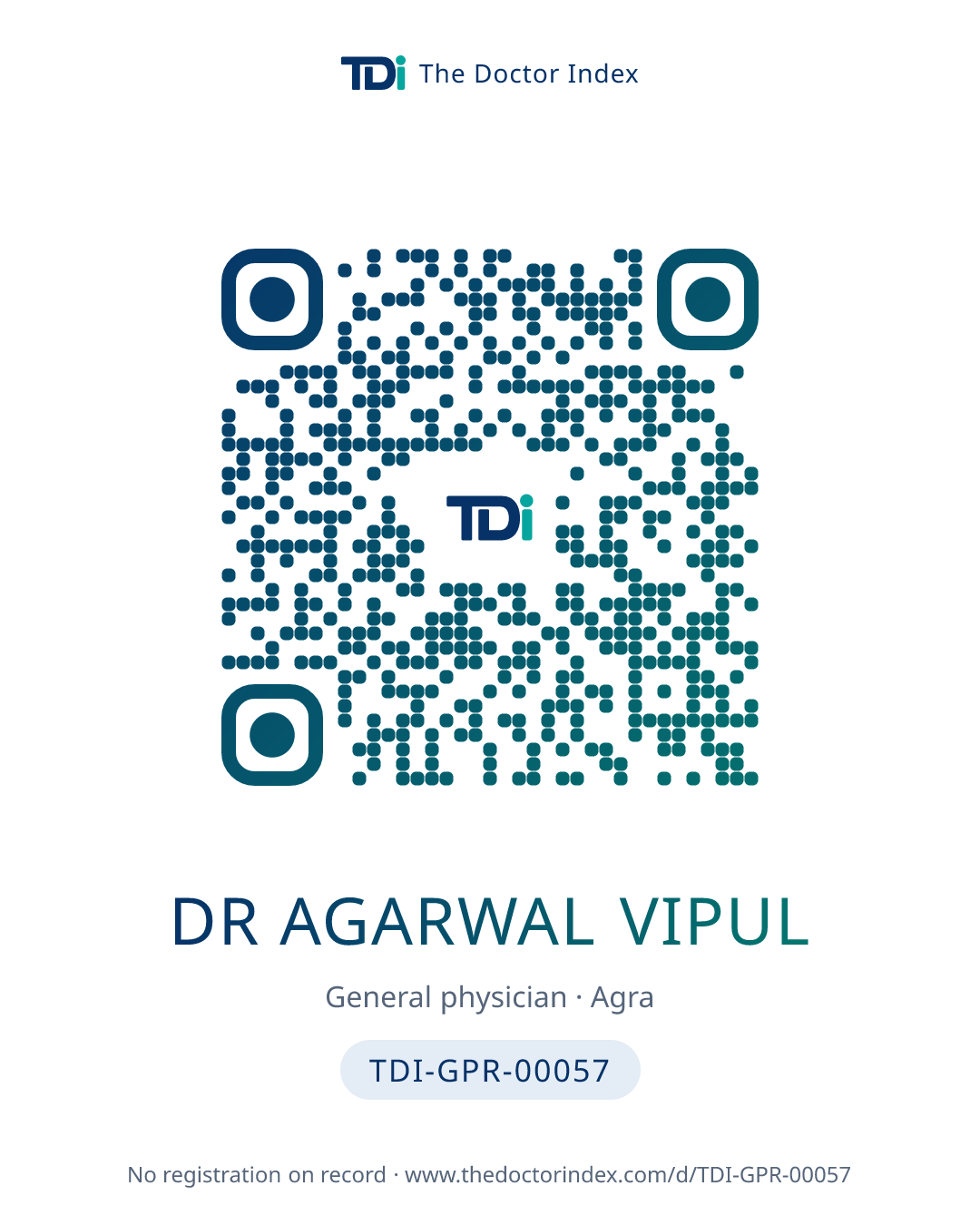 QR card for Dr Agarwal Vipul, TDI-GPR-00057