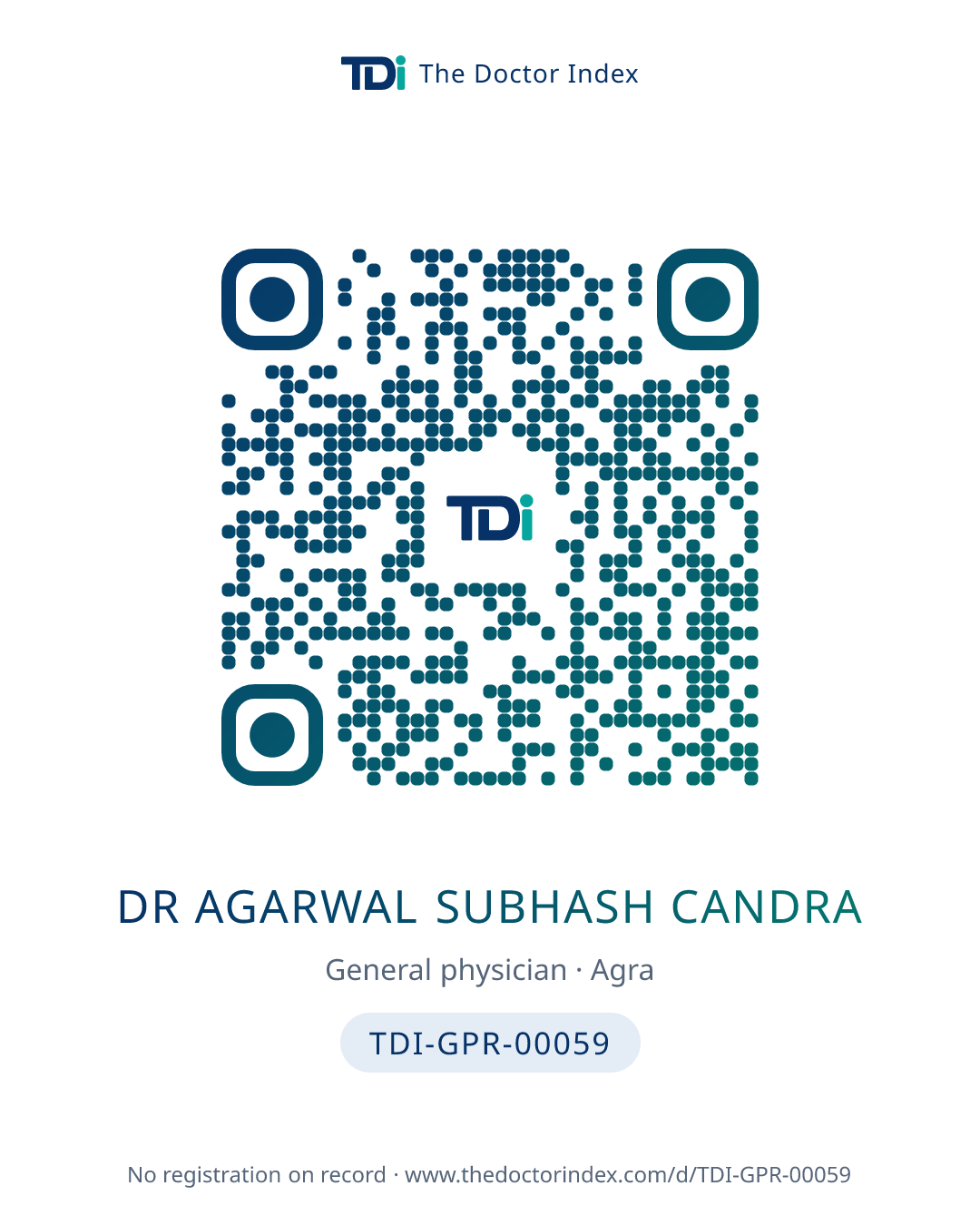 QR card for Dr Agarwal Subhash Candra, TDI-GPR-00059