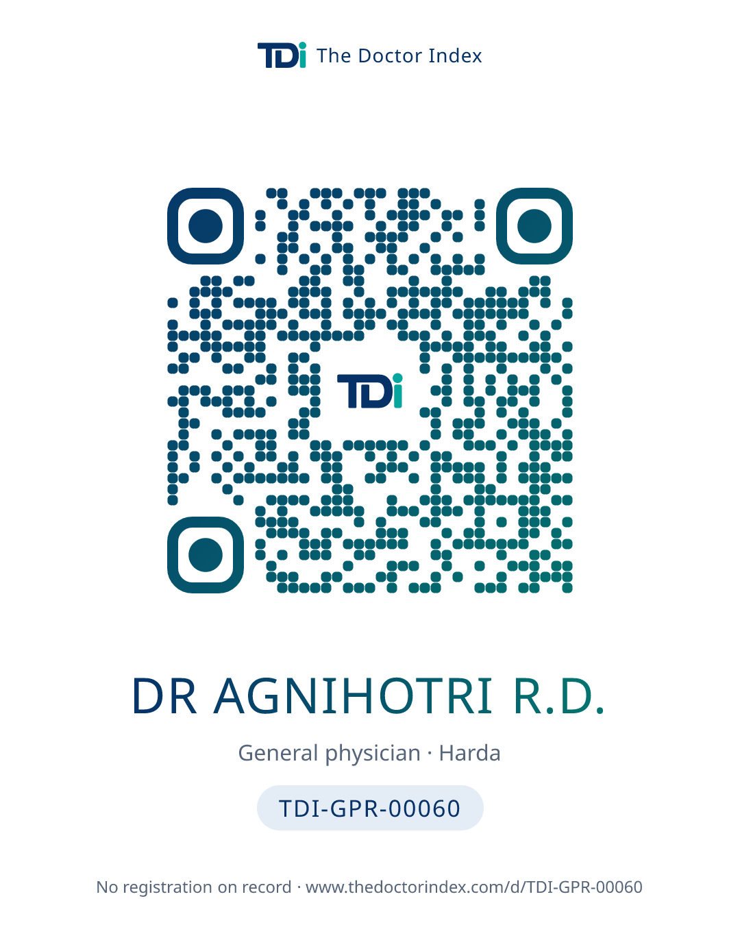 QR card for Dr Agnihotri R.D., TDI-GPR-00060