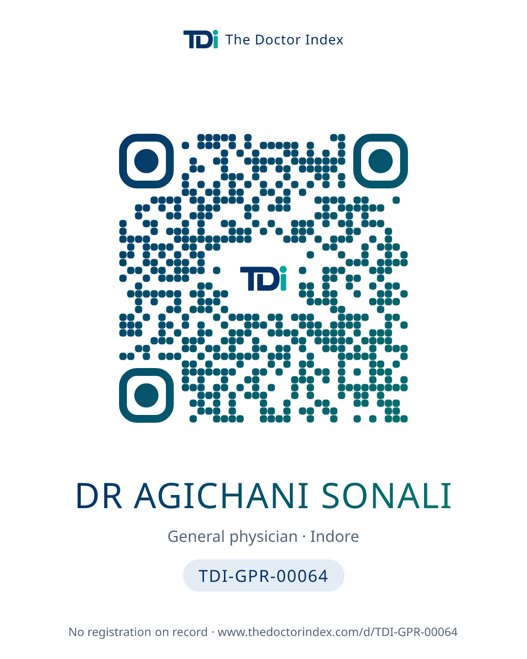 QR card for Dr Agichani Sonali, TDI-GPR-00064