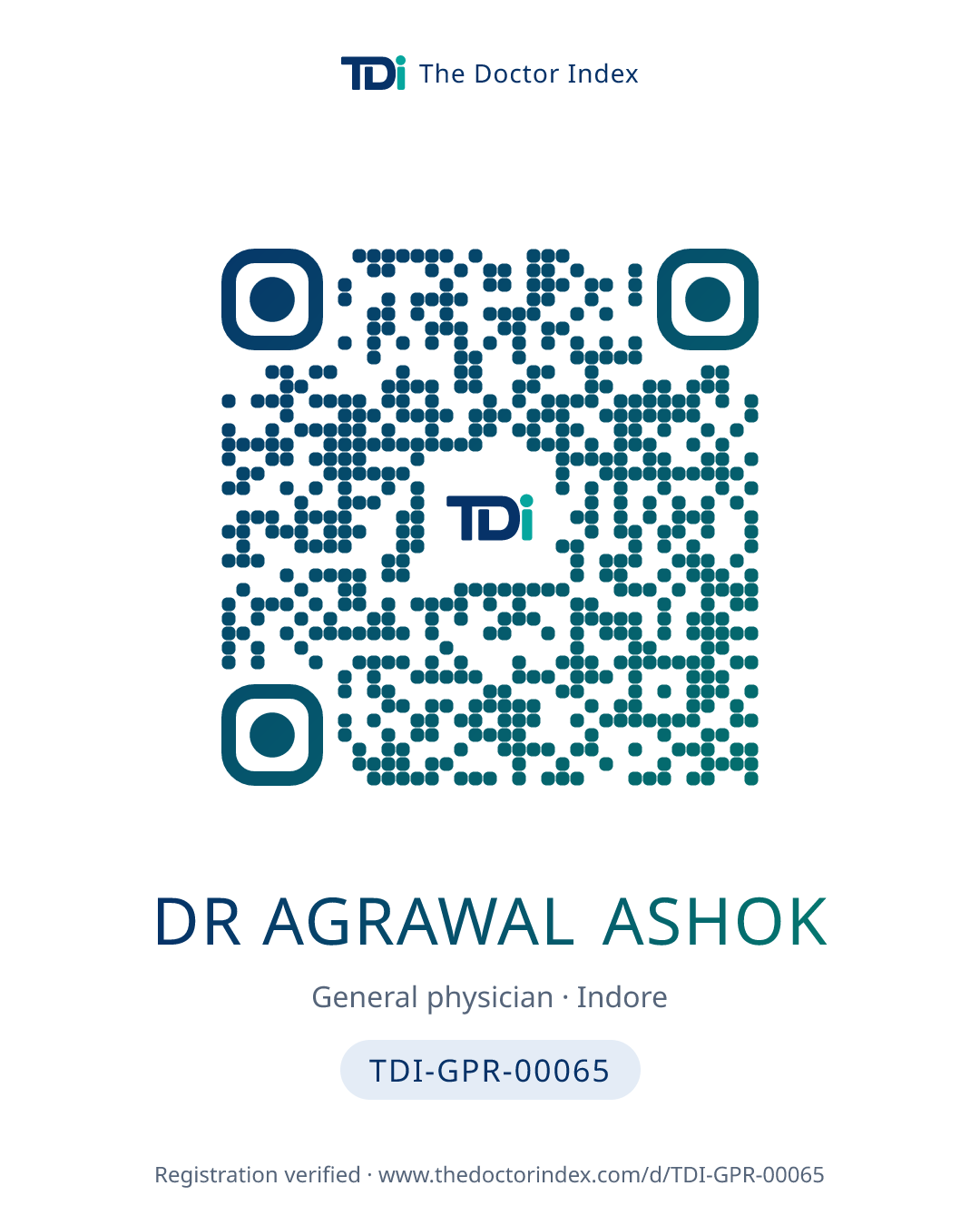 QR card for Dr Agrawal Ashok, TDI-GPR-00065
