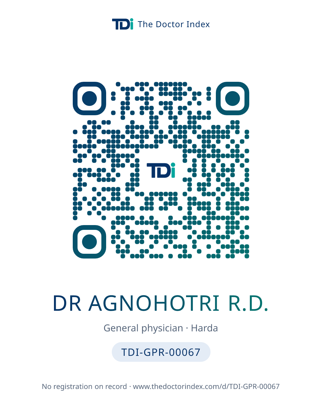 QR card for Dr Agnohotri R.D., TDI-GPR-00067
