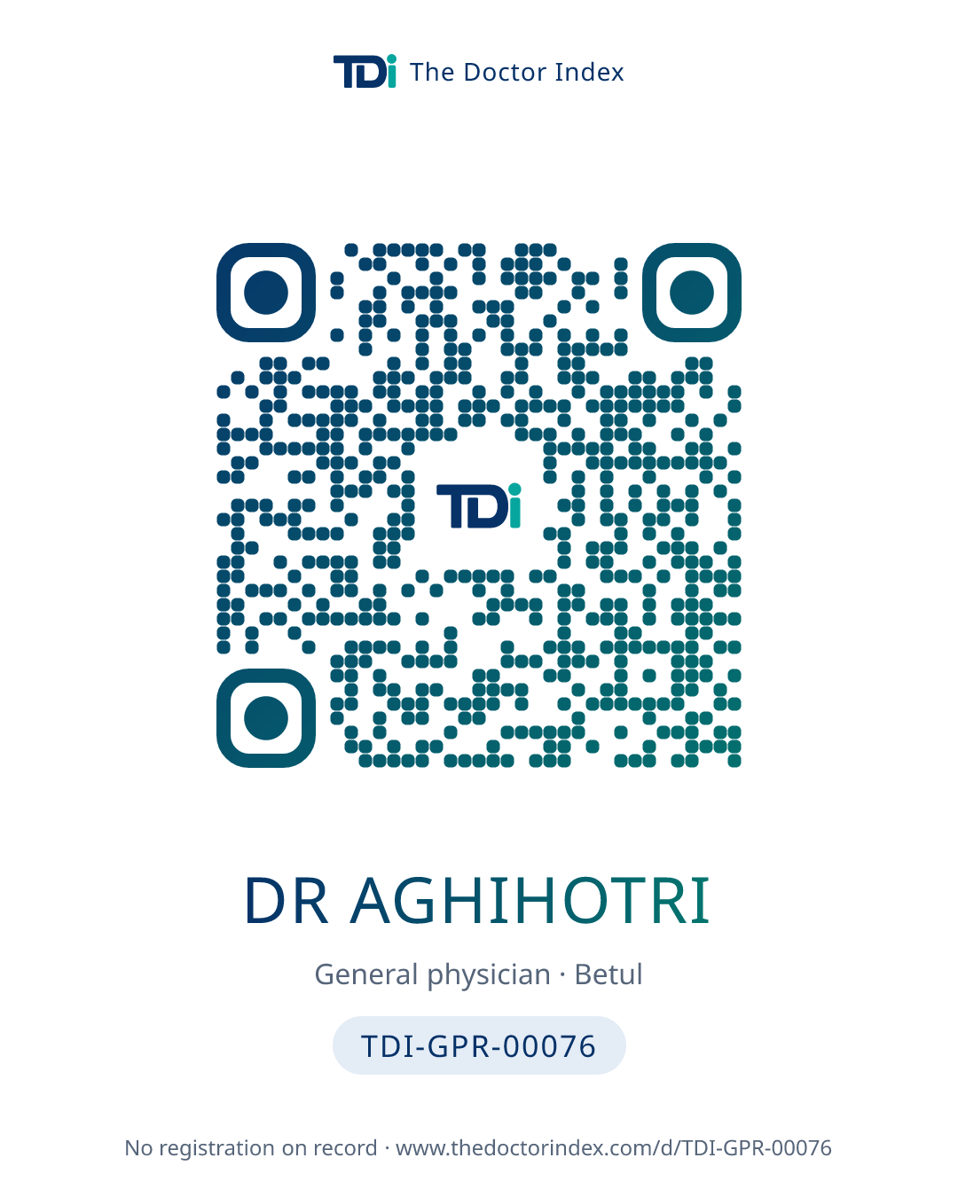 QR card for Dr Aghihotri, TDI-GPR-00076