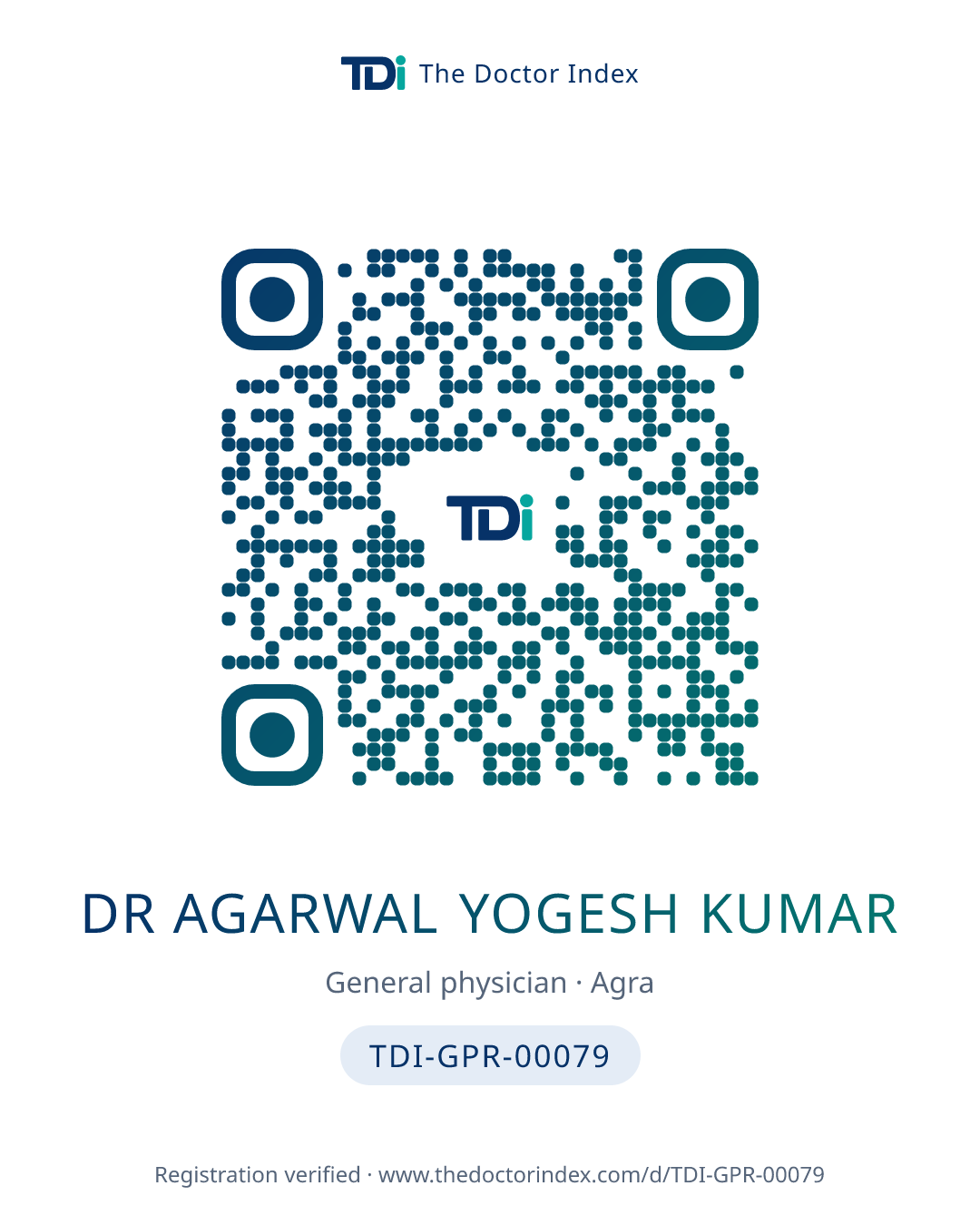 QR card for Dr Agarwal Yogesh Kumar, TDI-GPR-00079