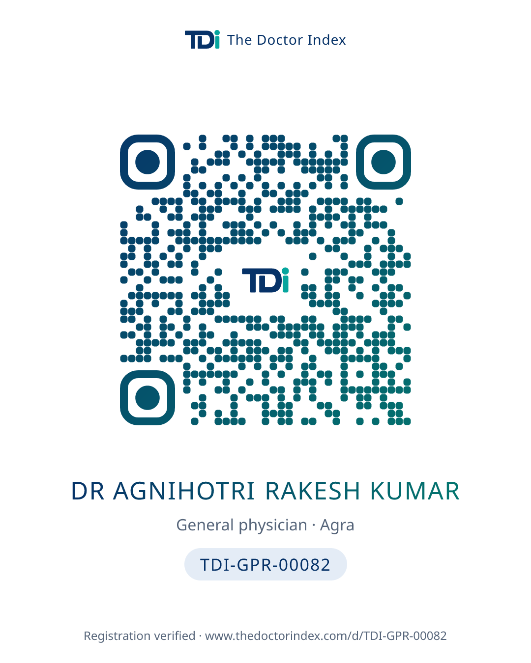 QR card for Dr Agnihotri Rakesh Kumar, TDI-GPR-00082