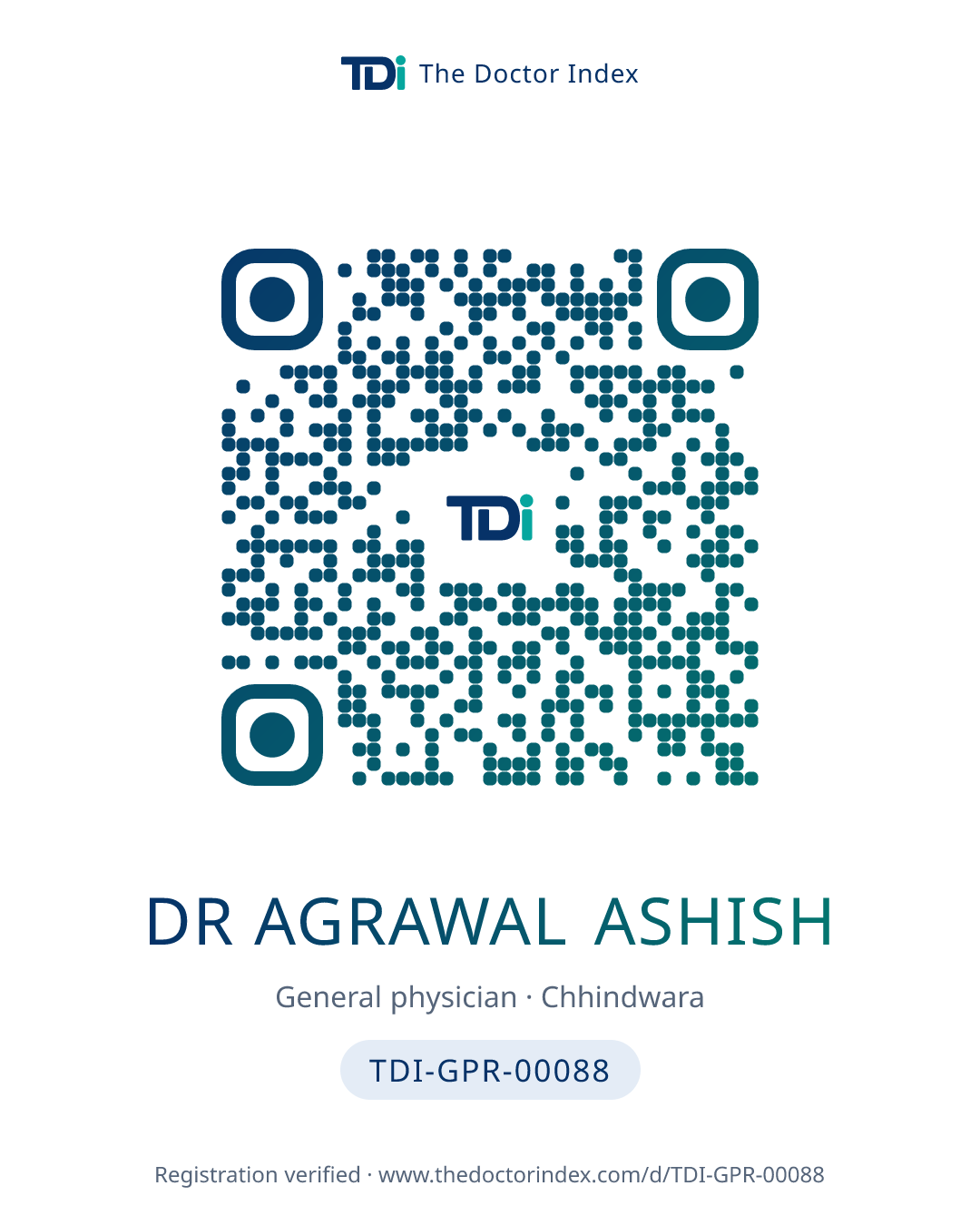 QR card for Dr Agrawal Ashish, TDI-GPR-00088
