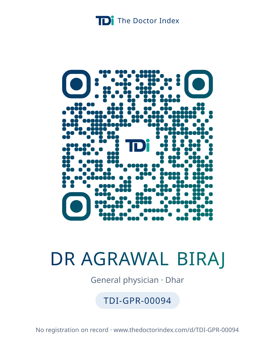 QR card for Dr Agrawal Biraj, TDI-GPR-00094