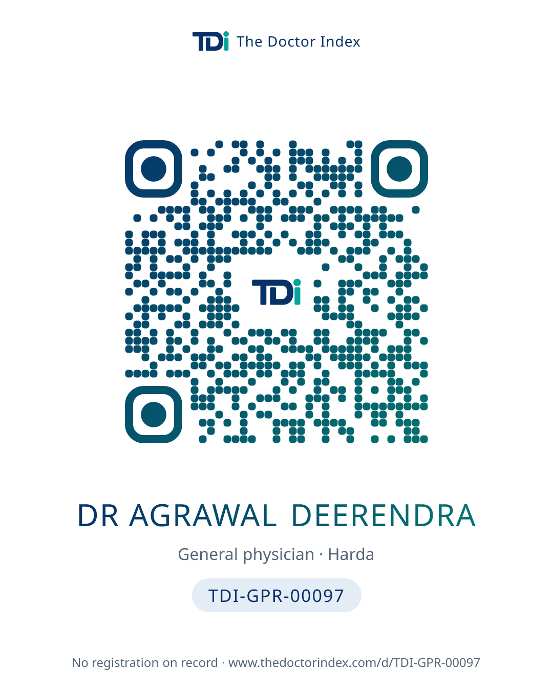 QR card for Dr Agrawal Deerendra, TDI-GPR-00097