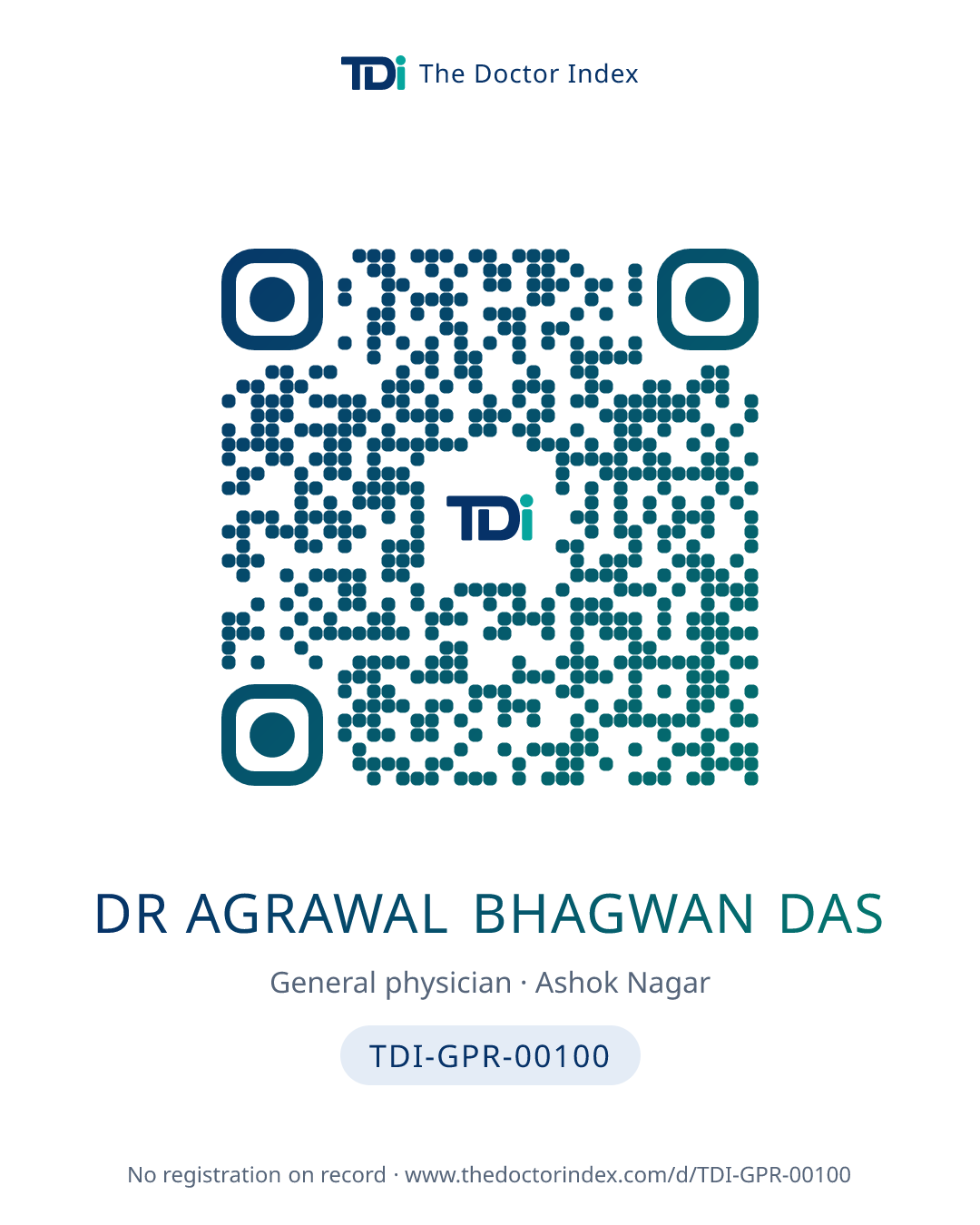 QR card for Dr Agrawal Bhagwan Das, TDI-GPR-00100