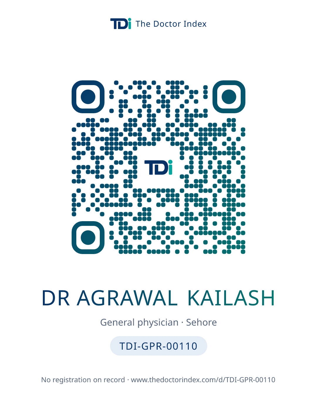 QR card for Dr Agrawal Kailash, TDI-GPR-00110