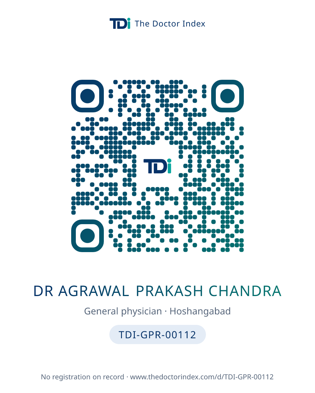 QR card for Dr Agrawal Prakash Chandra, TDI-GPR-00112