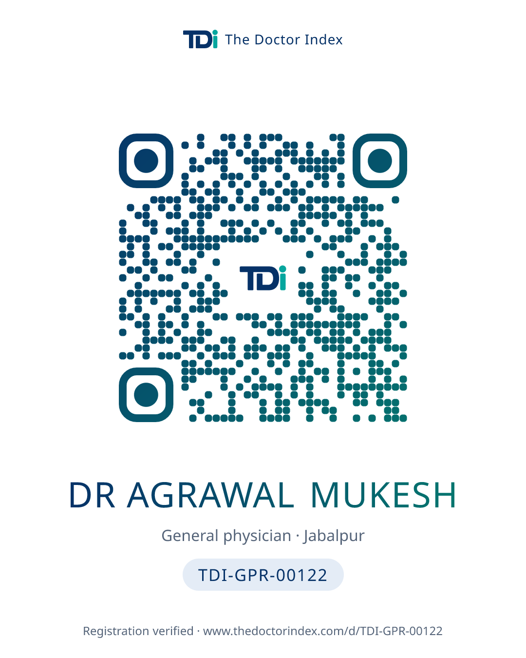 QR card for Dr Agrawal Mukesh, TDI-GPR-00122