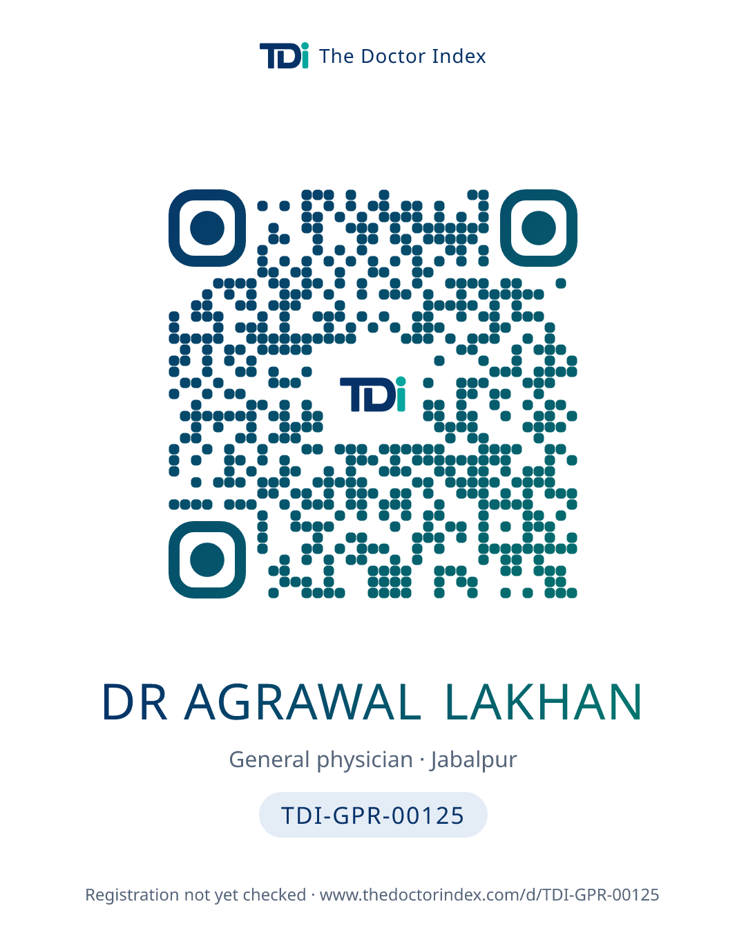 QR card for Dr Agrawal Lakhan, TDI-GPR-00125
