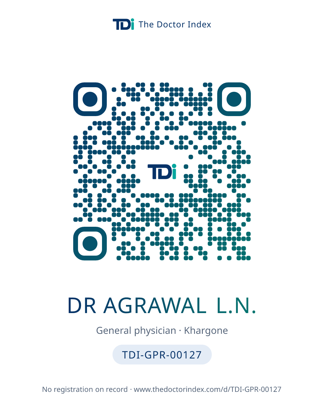 QR card for Dr Agrawal L.N., TDI-GPR-00127