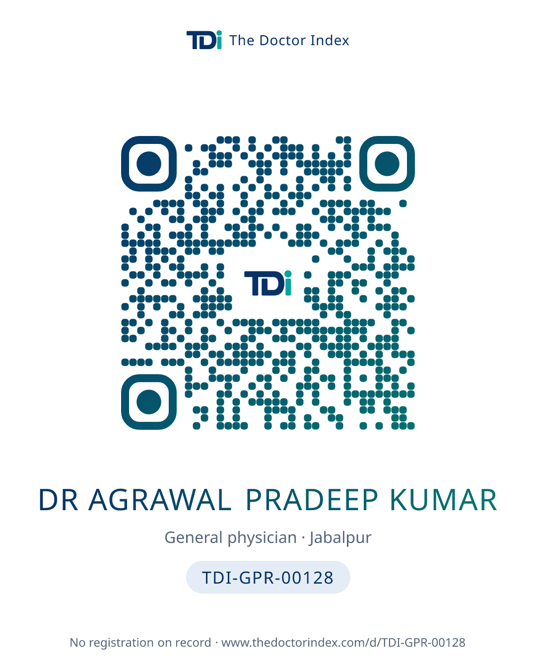 QR card for Dr Agrawal Pradeep Kumar, TDI-GPR-00128