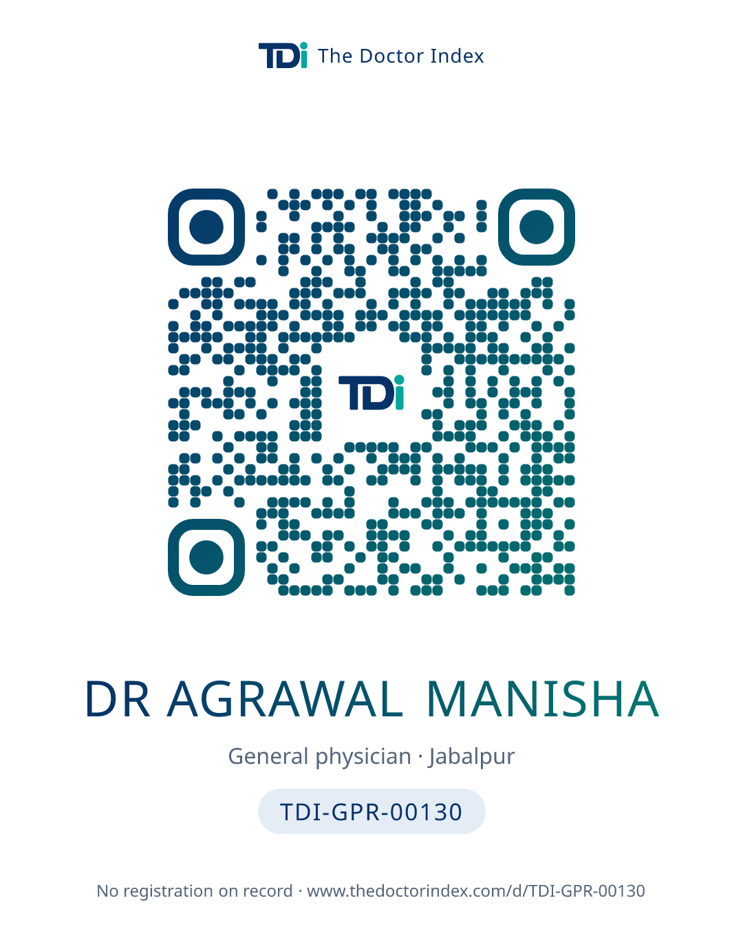 QR card for Dr Agrawal Manisha, TDI-GPR-00130
