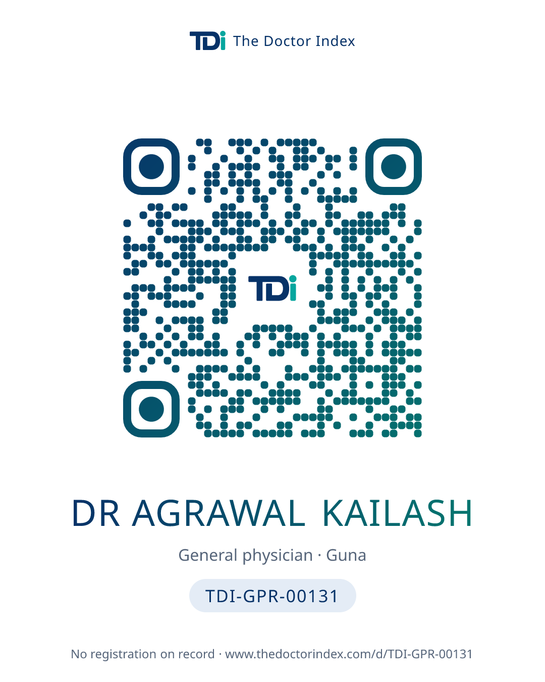 QR card for Dr Agrawal Kailash, TDI-GPR-00131