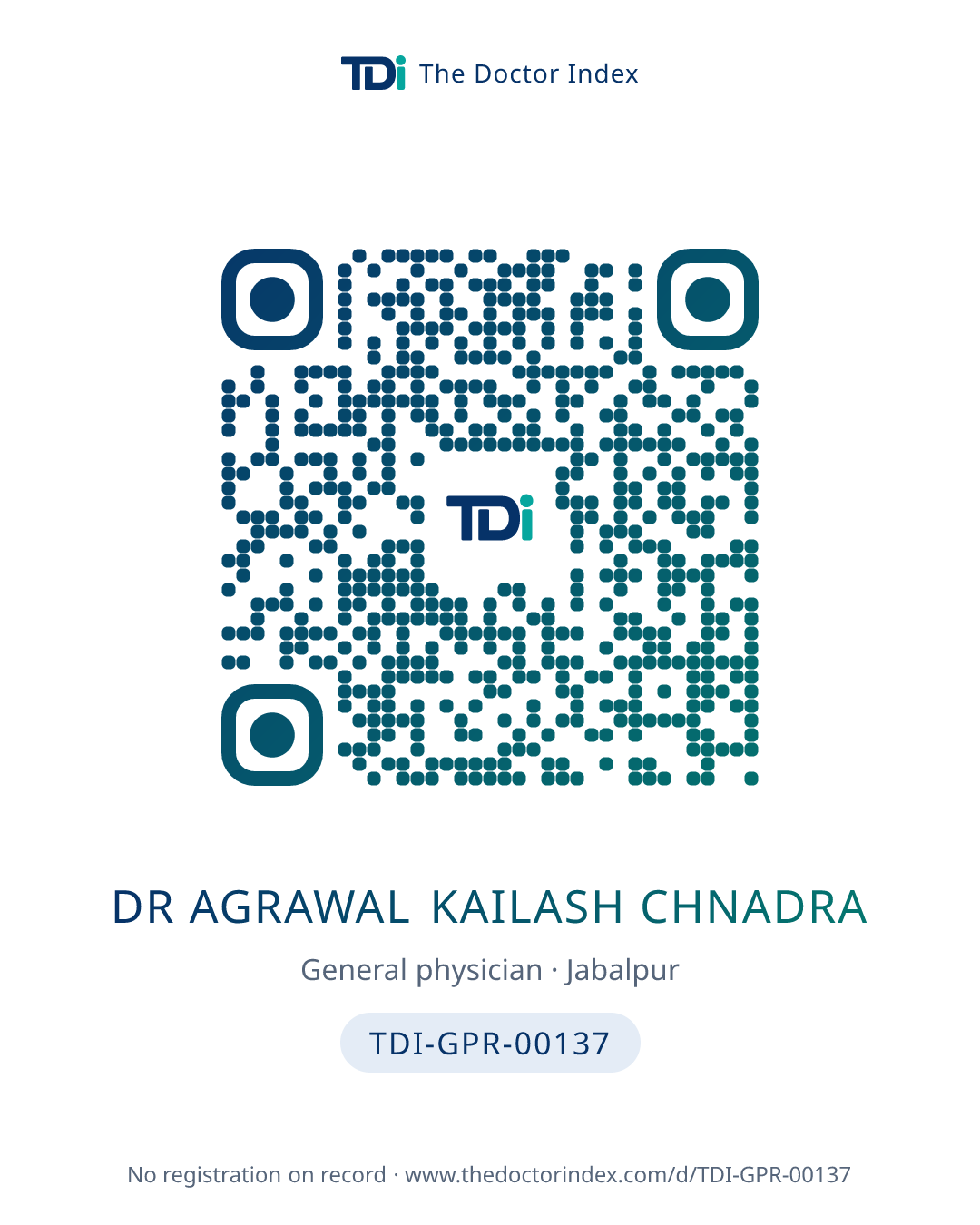 QR card for Dr Agrawal Kailash Chnadra, TDI-GPR-00137