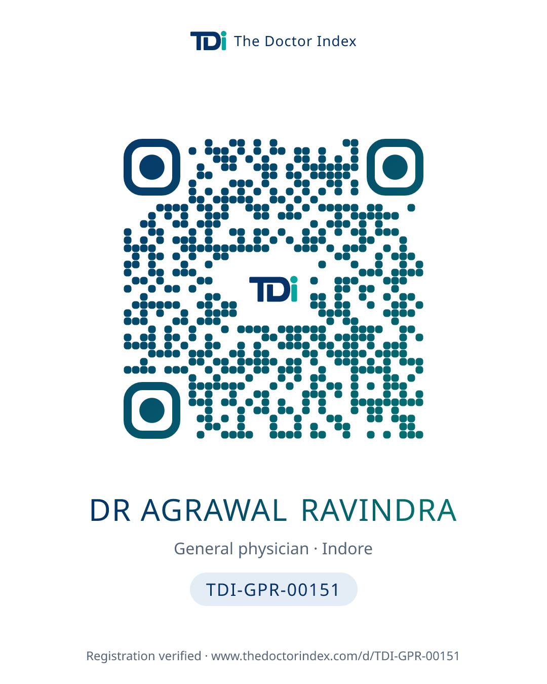 QR card for Dr Agrawal Ravindra, TDI-GPR-00151