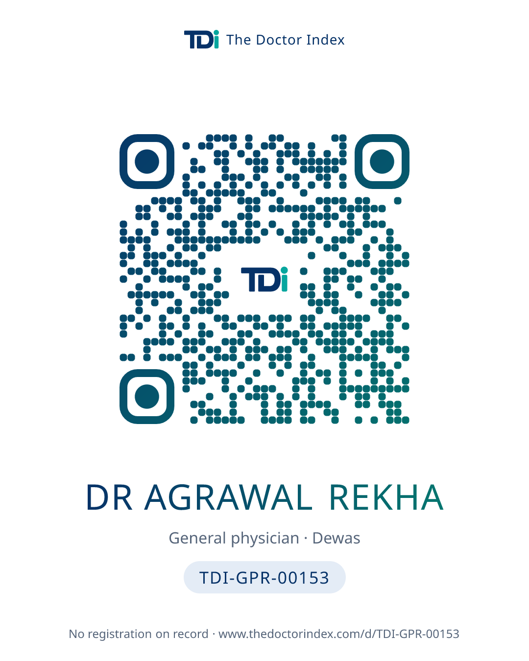 QR card for Dr Agrawal Rekha, TDI-GPR-00153