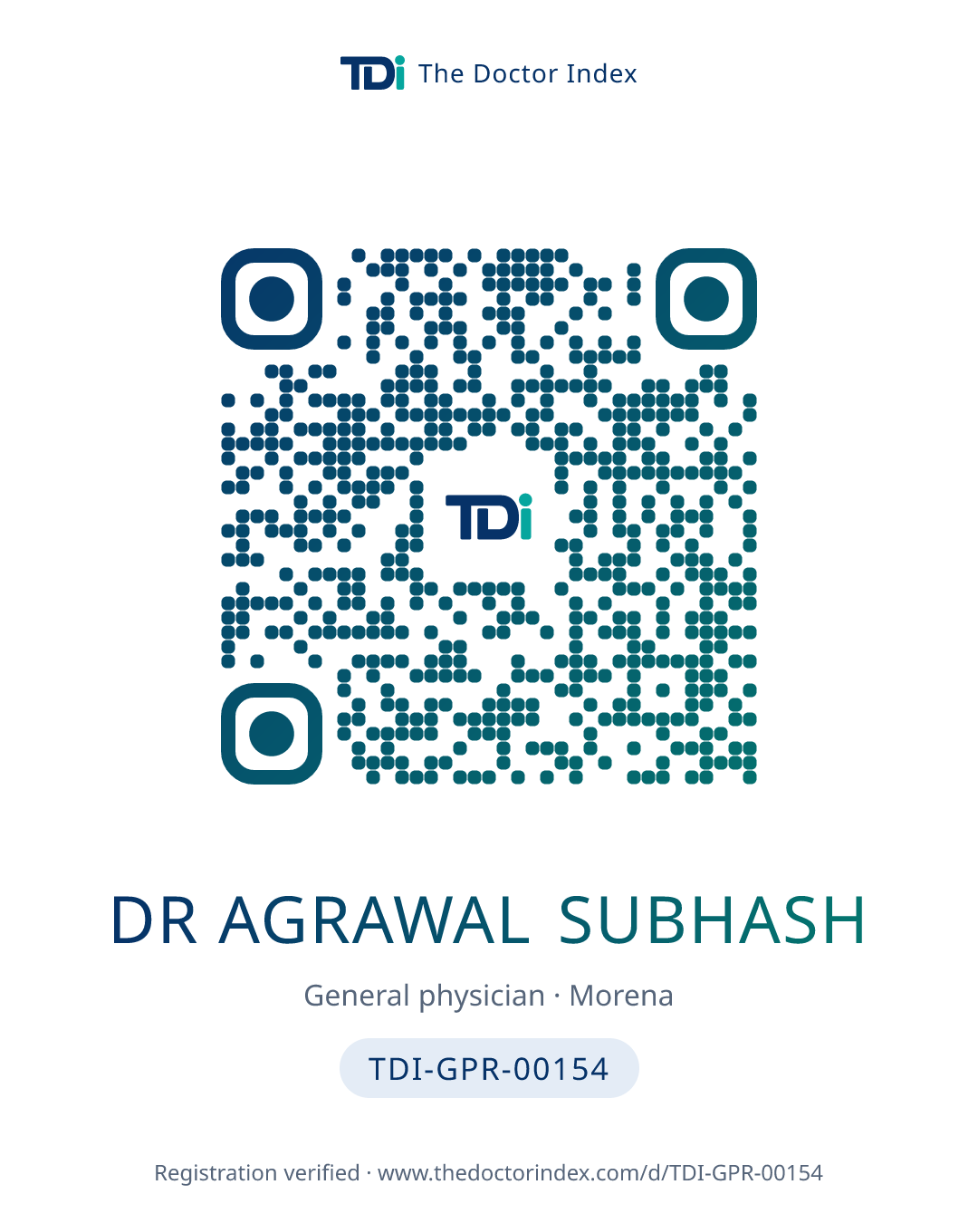 QR card for Dr Agrawal Subhash, TDI-GPR-00154