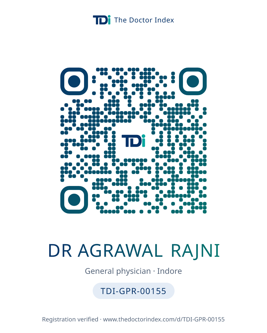 QR card for Dr Agrawal Rajni, TDI-GPR-00155