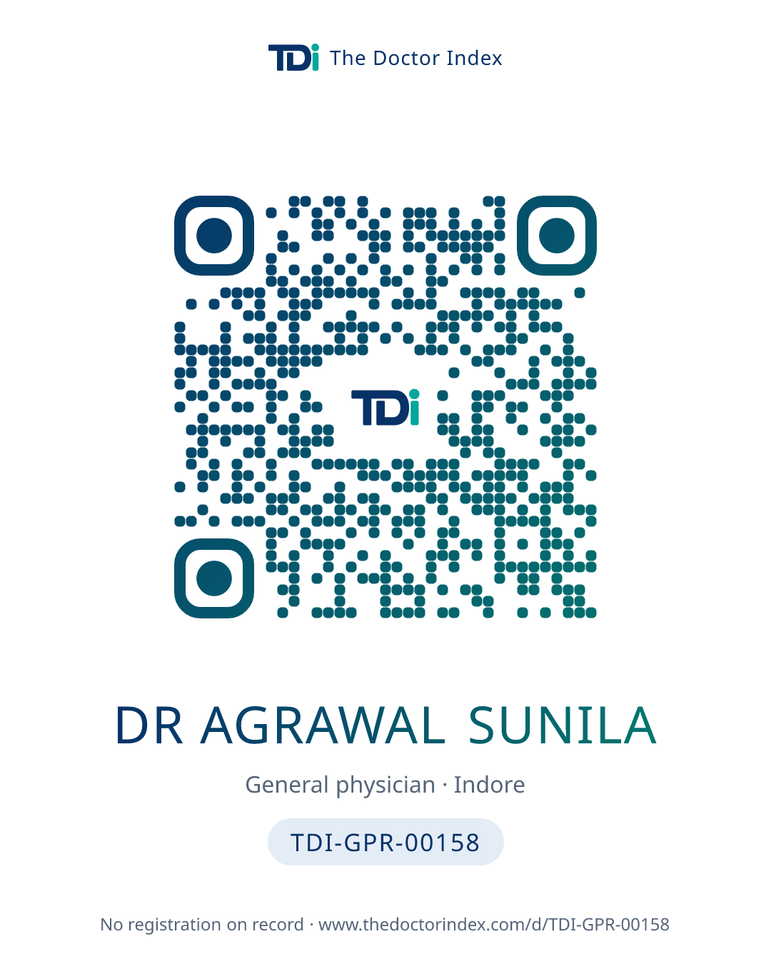 QR card for Dr Agrawal Sunila, TDI-GPR-00158