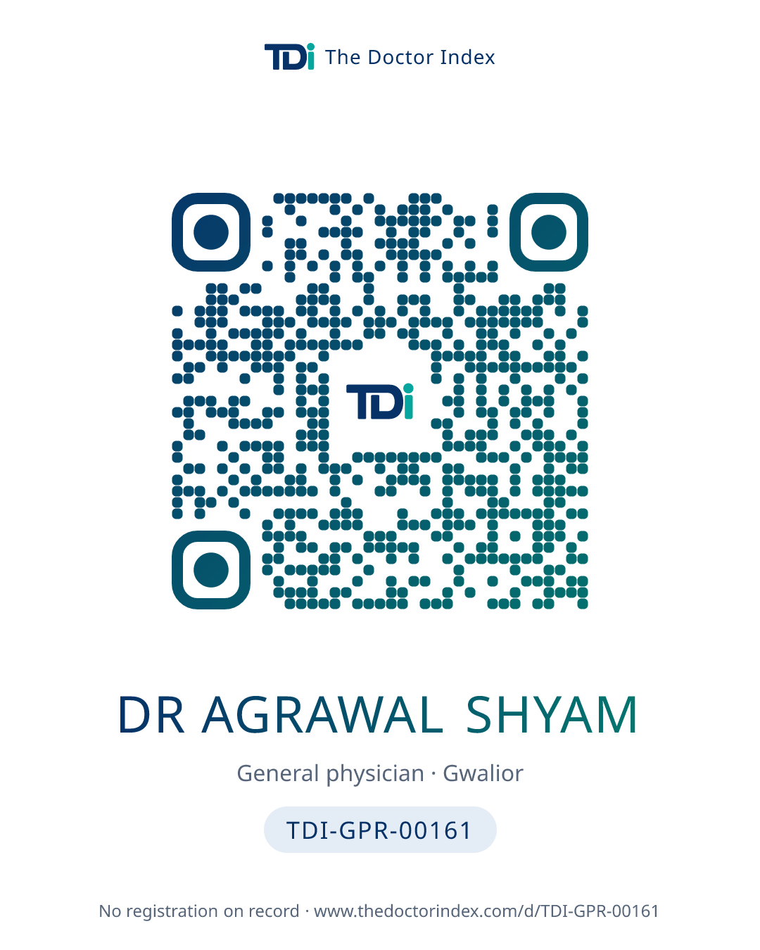 QR card for Dr Agrawal Shyam, TDI-GPR-00161