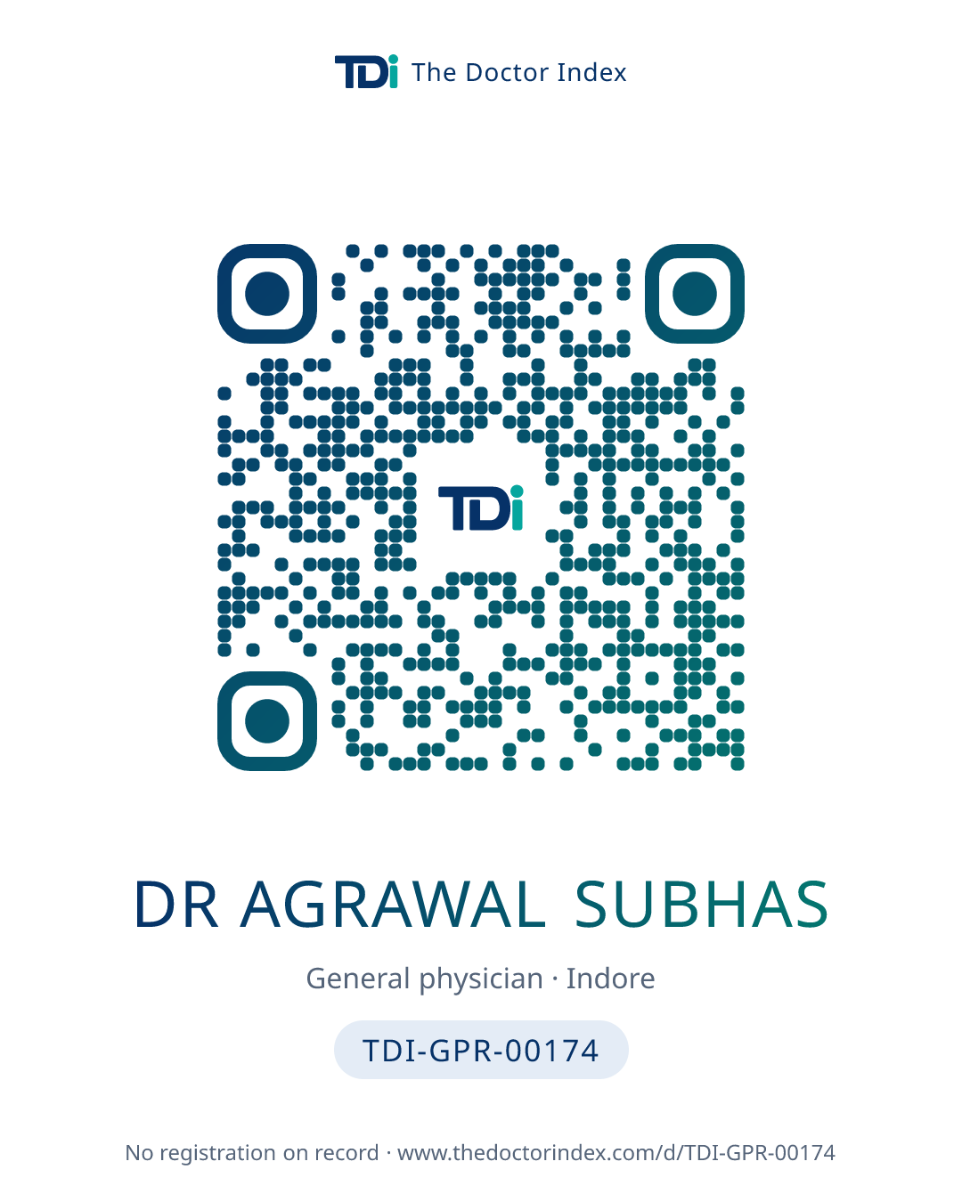 QR card for Dr Agrawal Subhas, TDI-GPR-00174