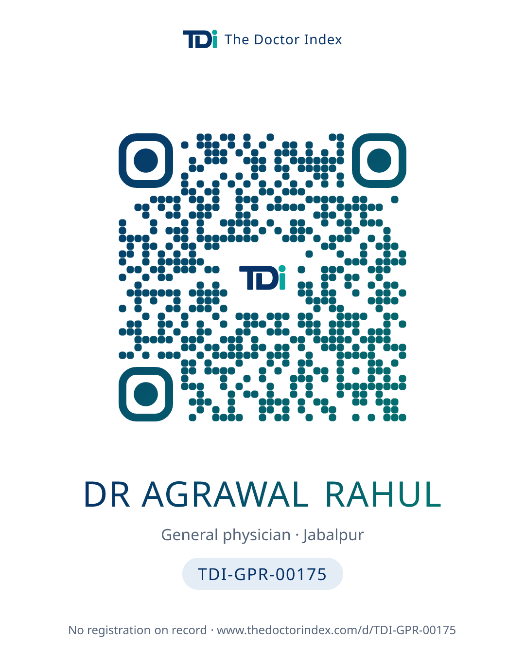 QR card for Dr Agrawal Rahul, TDI-GPR-00175