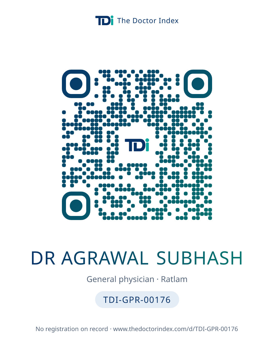 QR card for Dr Agrawal Subhash, TDI-GPR-00176