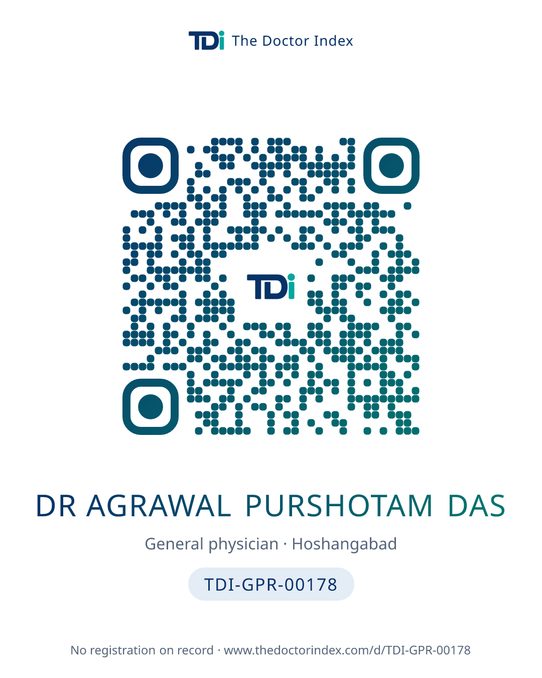 QR card for Dr Agrawal Purshotam Das, TDI-GPR-00178