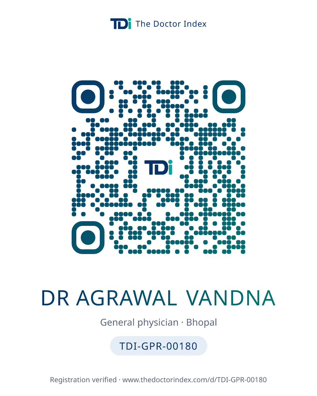 QR card for Dr Agrawal Vandna, TDI-GPR-00180