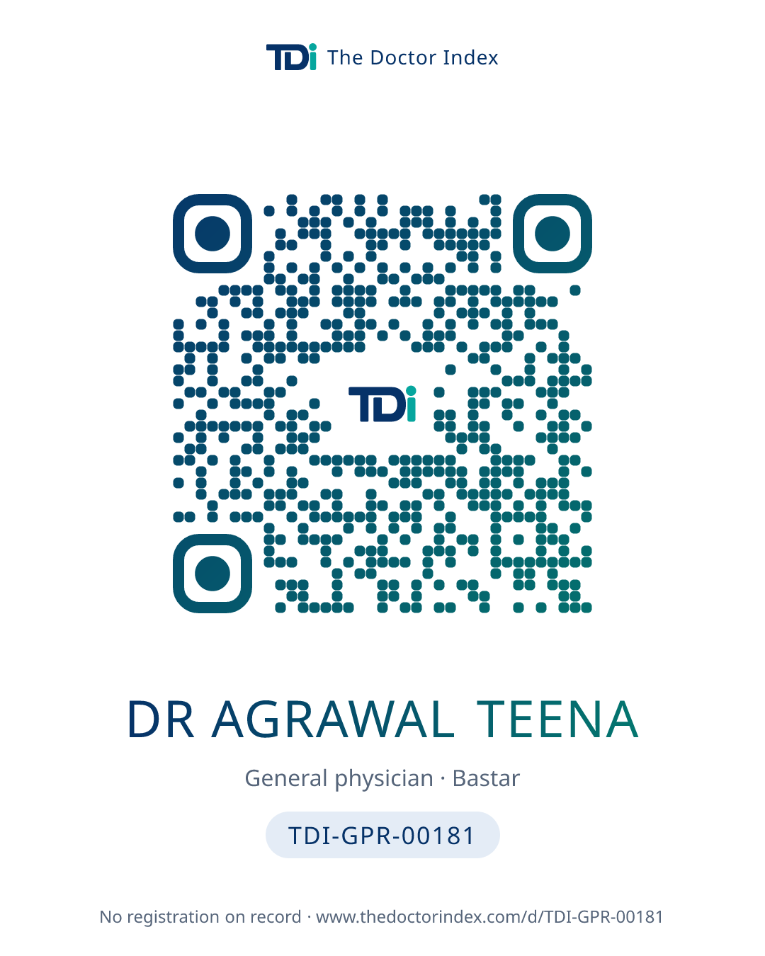 QR card for Dr Agrawal Teena, TDI-GPR-00181