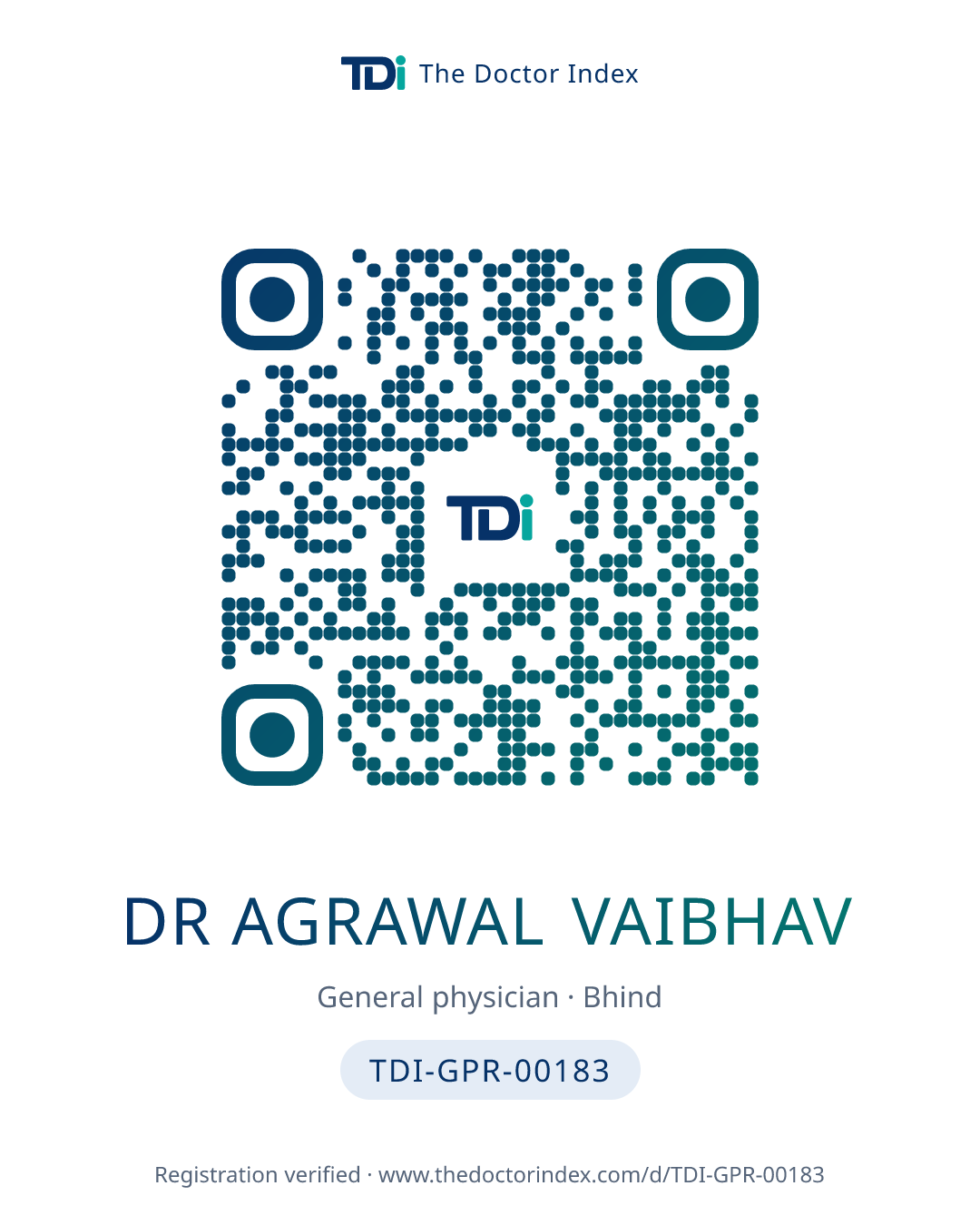 QR card for Dr Agrawal Vaibhav, TDI-GPR-00183