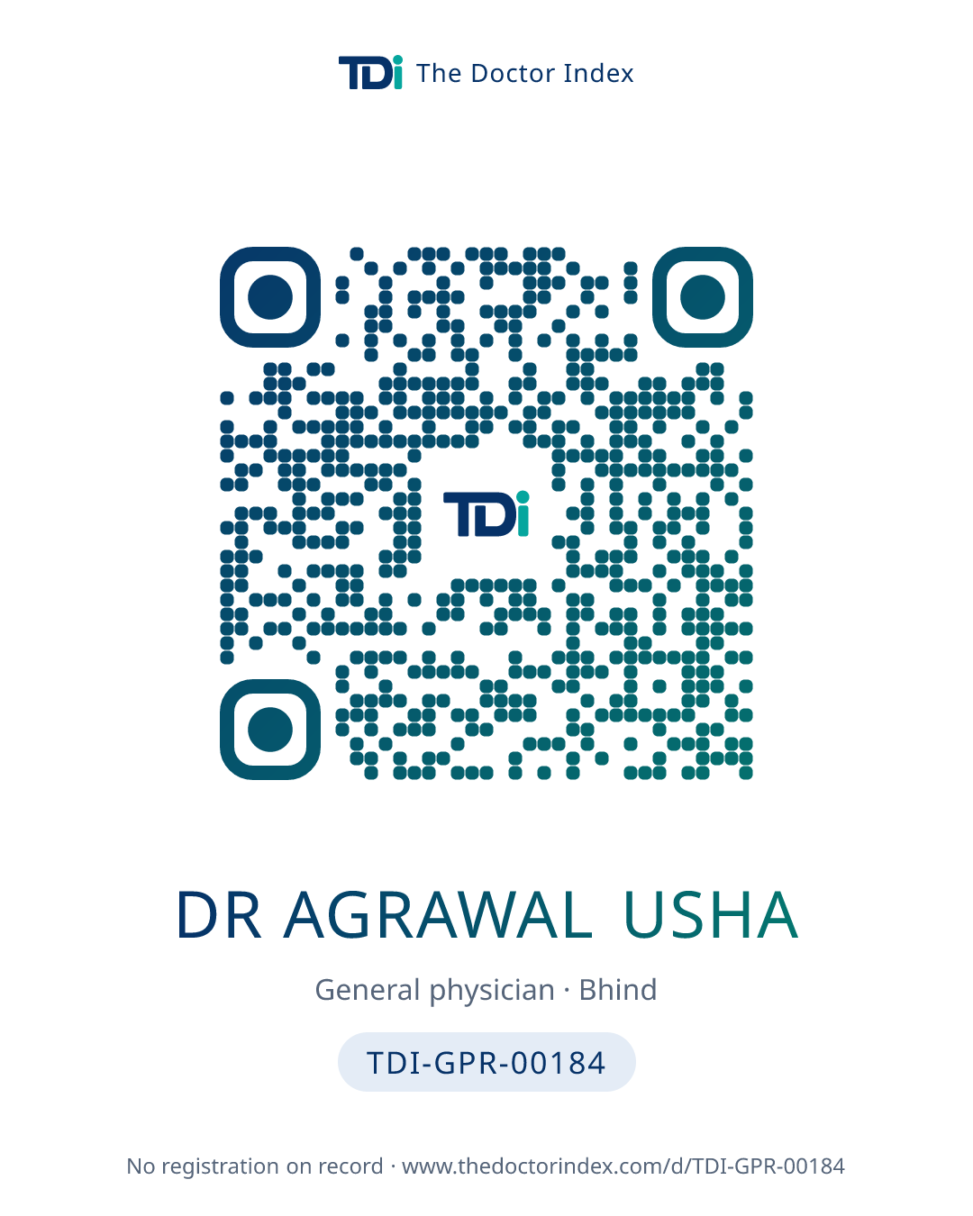 QR card for Dr Agrawal Usha, TDI-GPR-00184