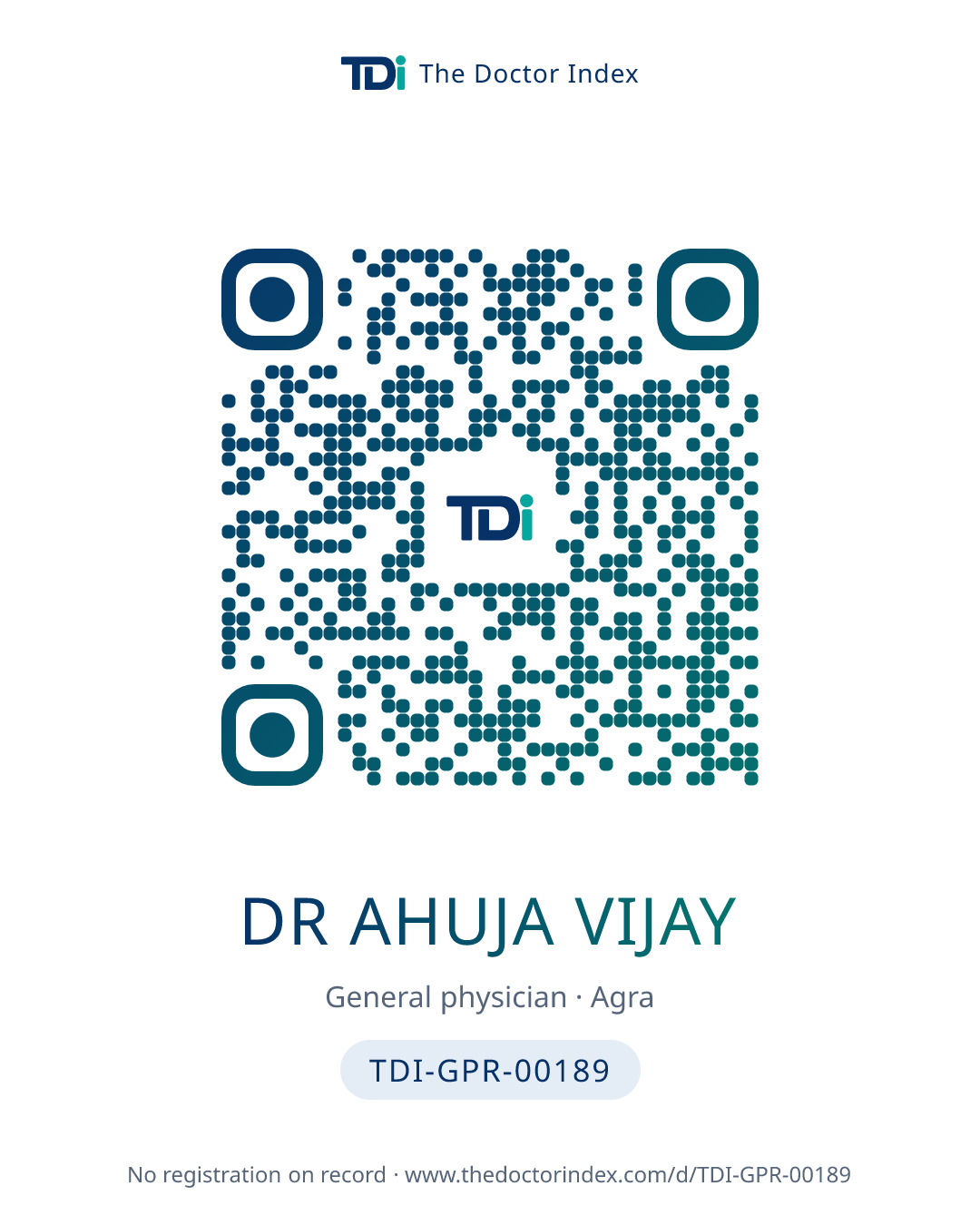 QR card for Dr Ahuja Vijay, TDI-GPR-00189