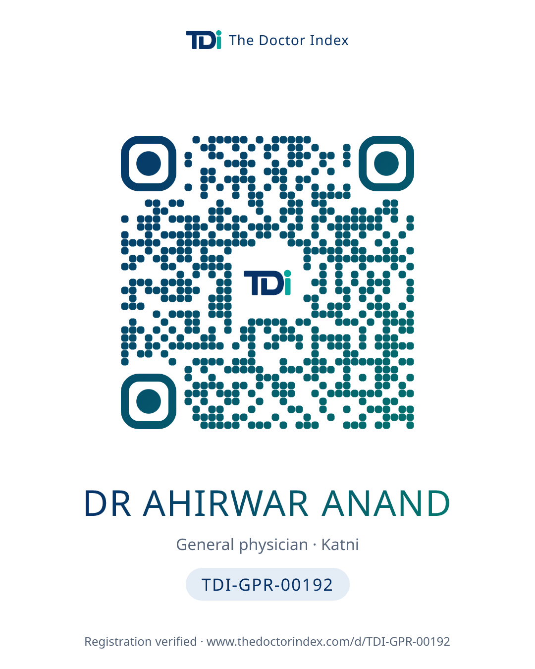 QR card for Dr Ahirwar Anand, TDI-GPR-00192