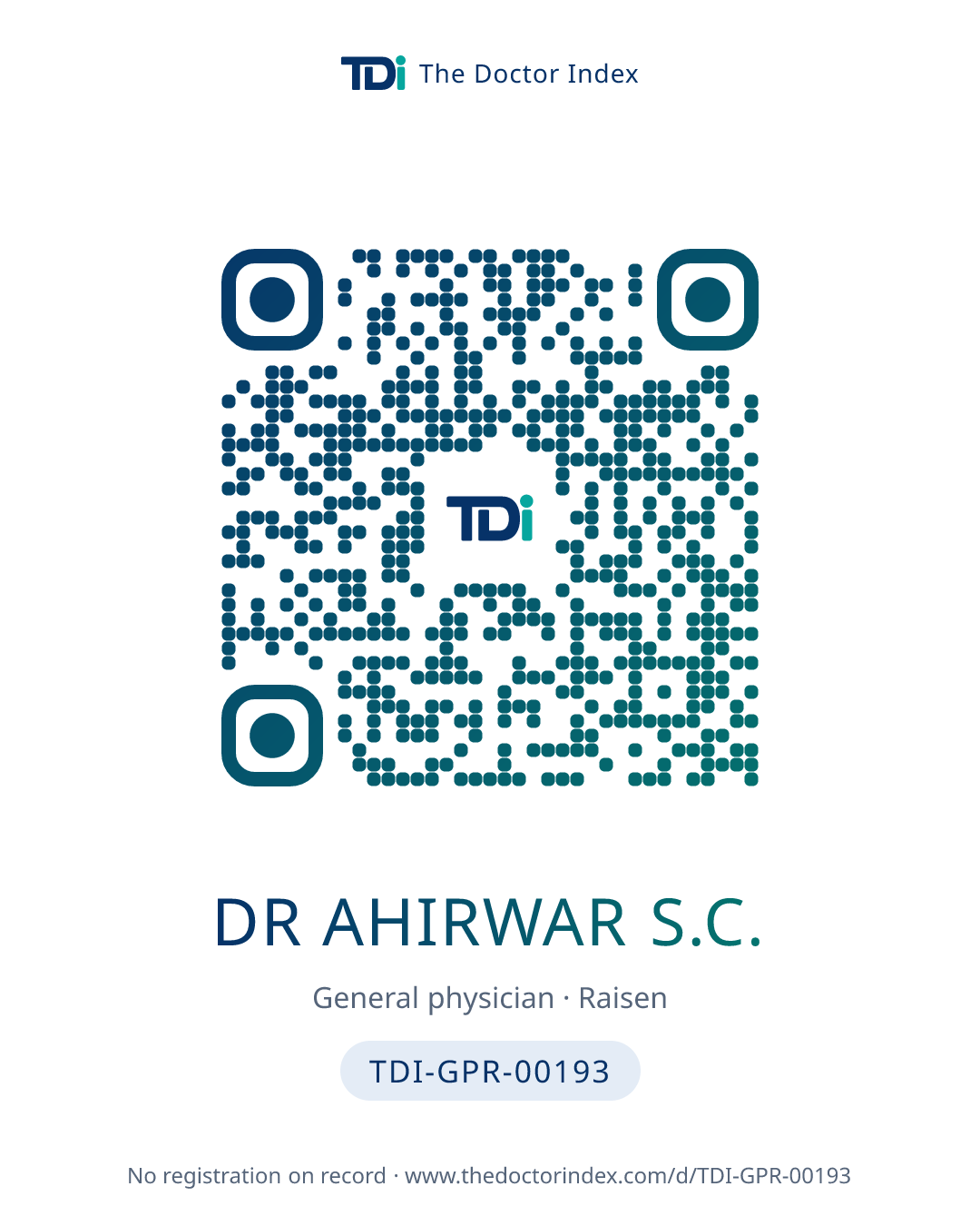 QR card for Dr Ahirwar S.C., TDI-GPR-00193