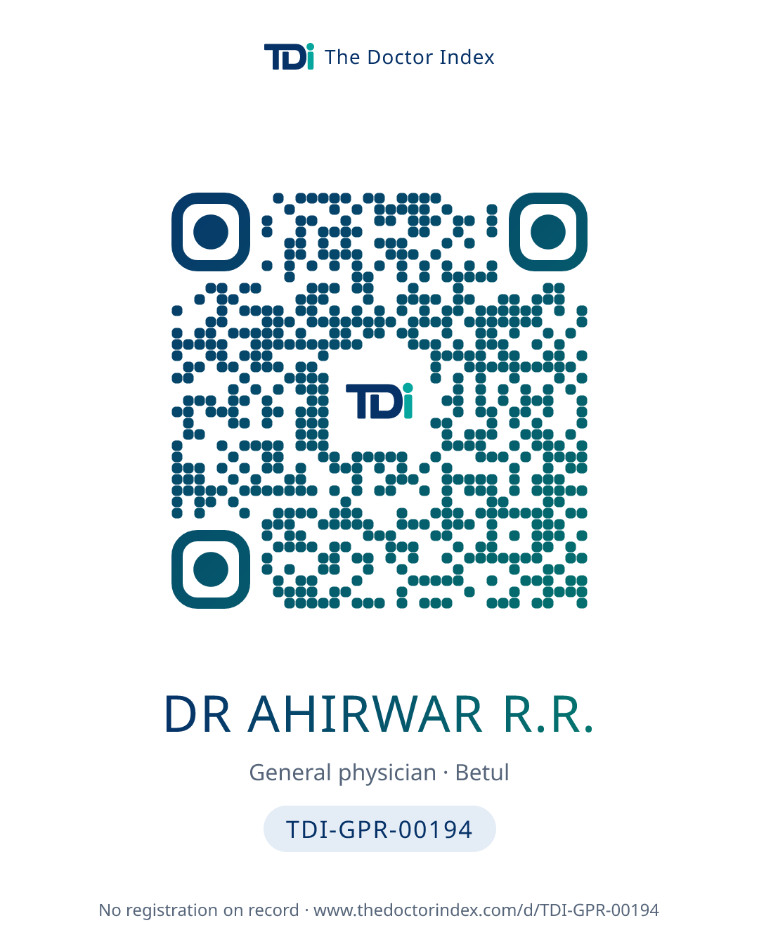 QR card for Dr Ahirwar R.R., TDI-GPR-00194