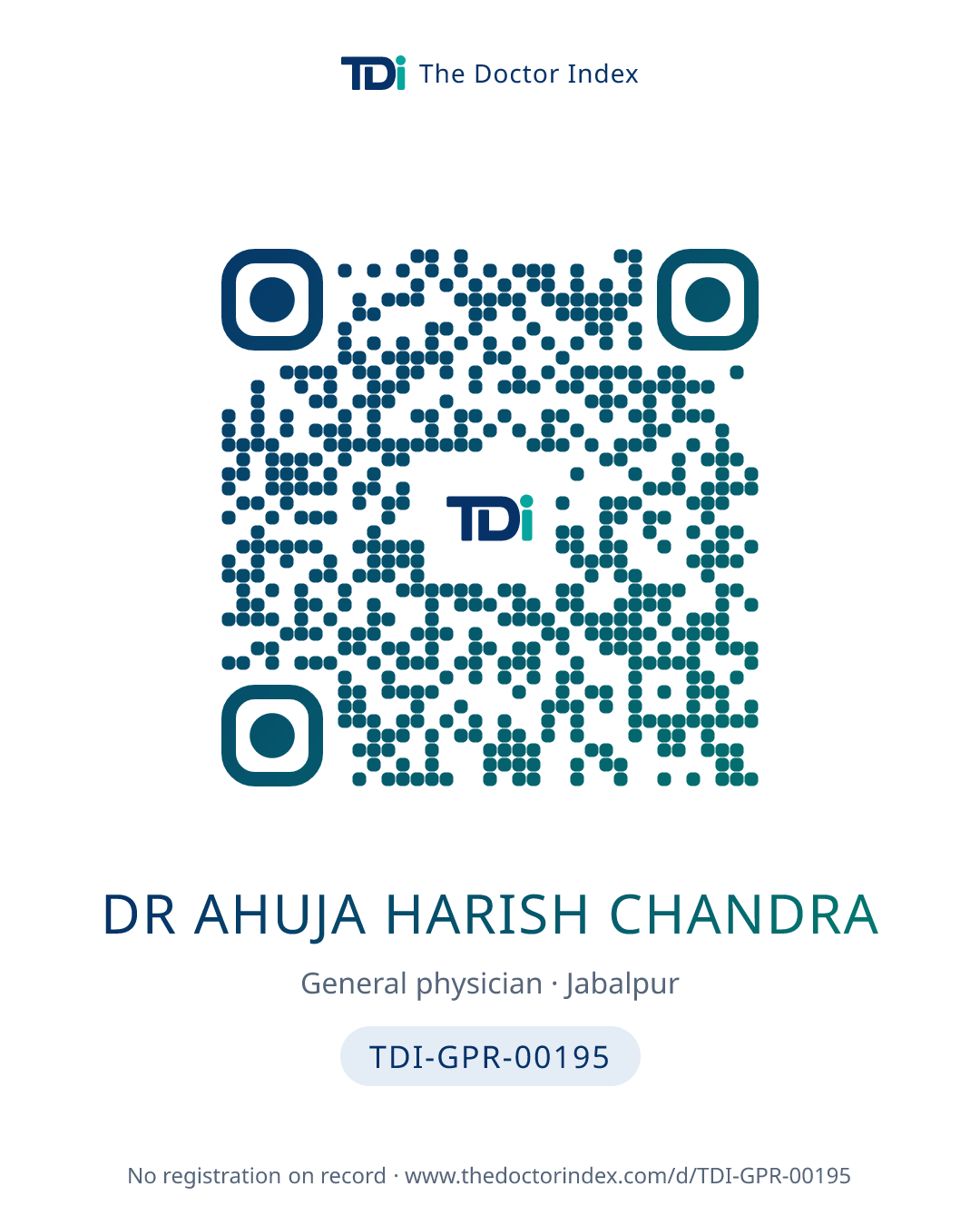 QR card for Dr Ahuja Harish Chandra, TDI-GPR-00195