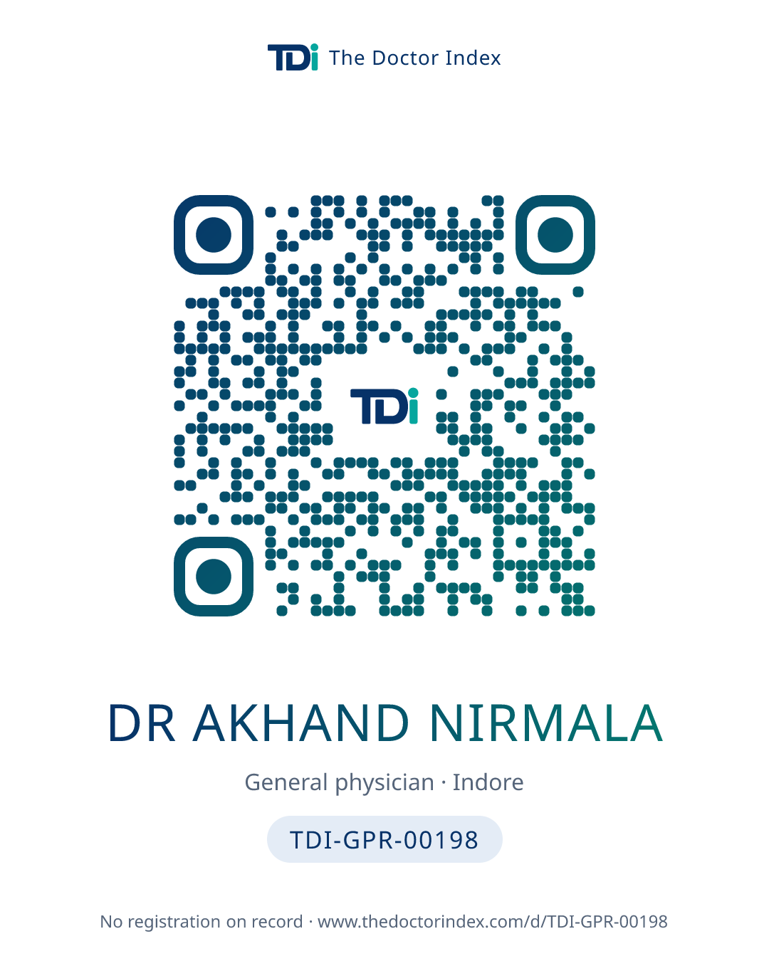 QR card for Dr Akhand Nirmala, TDI-GPR-00198