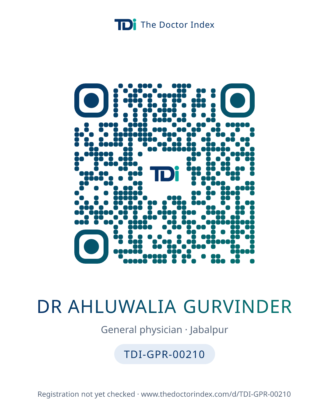 QR card for Dr Ahluwalia Gurvinder, TDI-GPR-00210