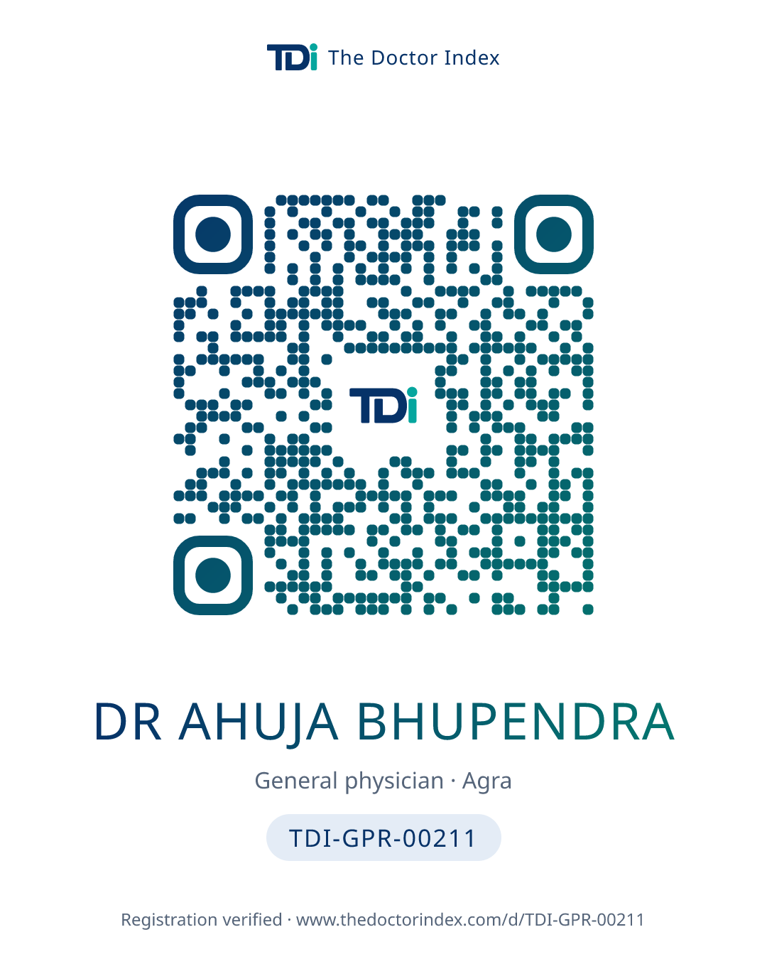 QR card for Dr Ahuja Bhupendra, TDI-GPR-00211