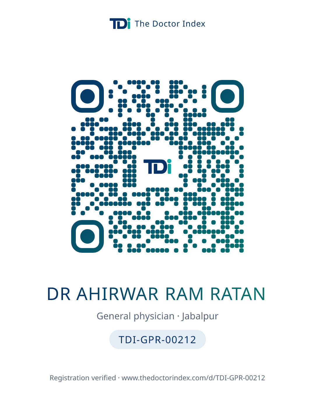 QR card for Dr Ahirwar Ram Ratan, TDI-GPR-00212