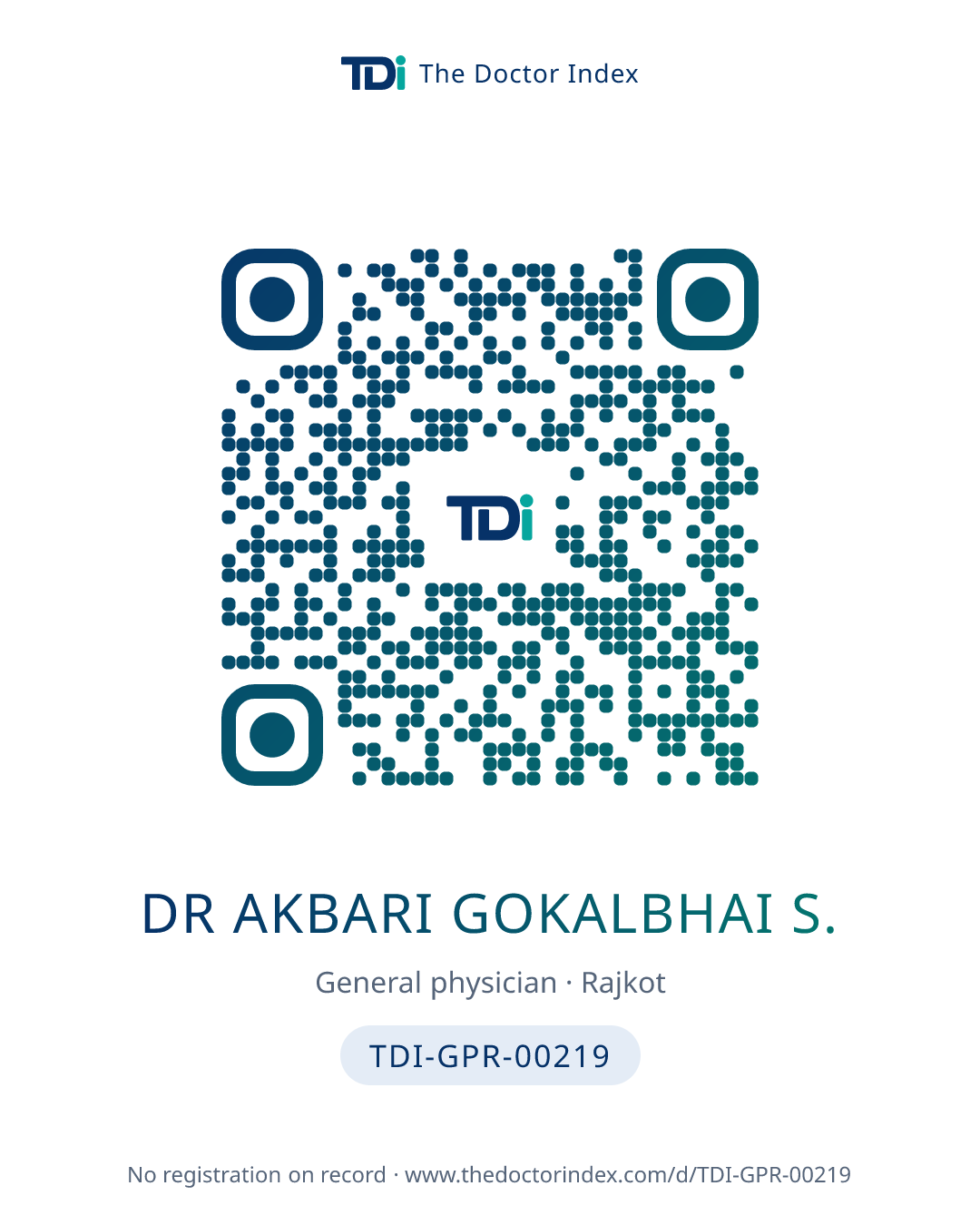 QR card for Dr Akbari Gokalbhai S., TDI-GPR-00219