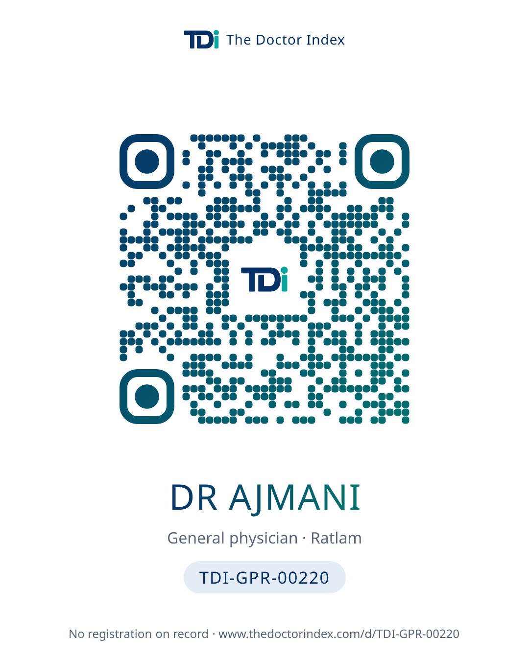 QR card for Dr Ajmani, TDI-GPR-00220