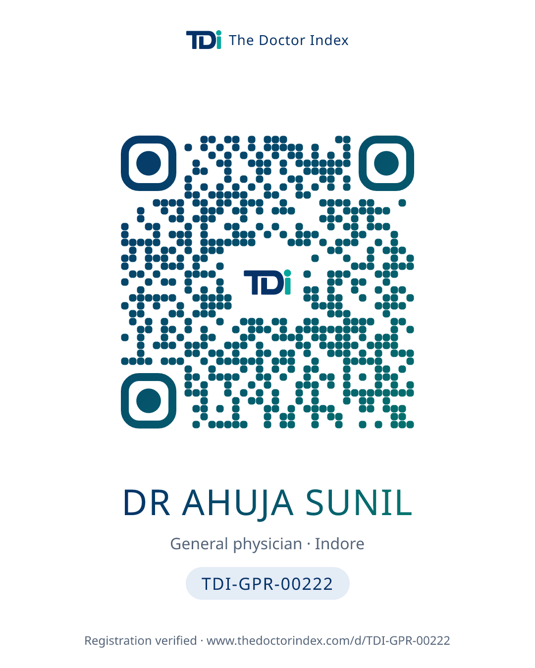 QR card for Dr Ahuja Sunil, TDI-GPR-00222